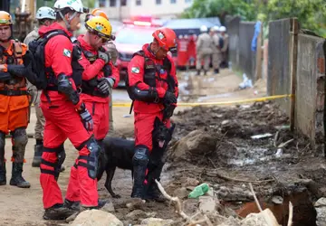 Paraná manda mais sete bombeiros e três cães para ajudar nas buscas no Rio Grande do Sul Foto: CBMPR